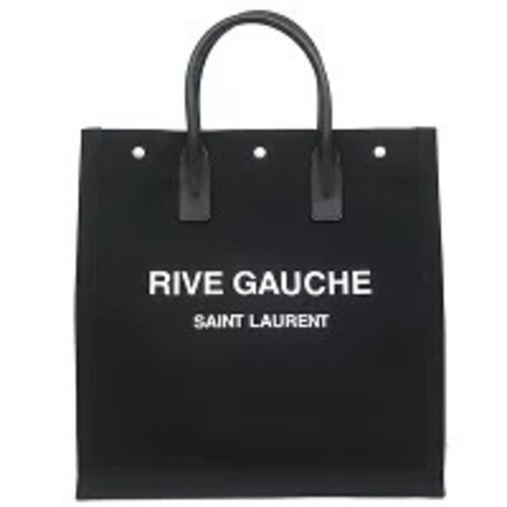 Saint Laurent Rive Gauche Tote Bag Canvas Leather Black